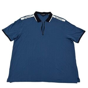 Karl Lagerfeld Golf Polo Shirt Mens XL Blue Quarter Zip Logo Tape LM2K3944
